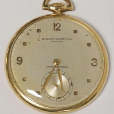 1126	14K WILLIAM BARTHMAN MENS POCKET WATCH, 19 JEWELS
