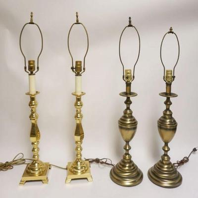 1222	2 PAIRS OF BRASS TABLE LAMPS, TALLEST APPROXIMATELY 34 IN HIGH
