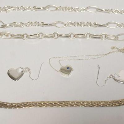 1120	ASSORTED STERLING SILVER JEWELRY 2.03 TOZ, 2  BRACELTS, 2 NECKLACES AND PAIR OF EARRINGS
