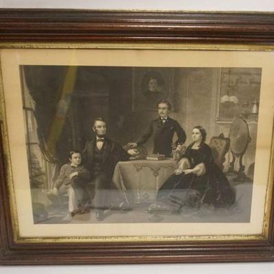 1034	LARGE ANTIQUE FRAMED ENGRAVING OF PRESIDENT LINCOLN AND HIS FAMILY, APPROXIMATELY 28 IN X 35 IN OVERALL
