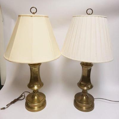 1221	PAIR OF HEAVY BRASS TABLE LAMPS, EACH APPROXIMATELY 36 IN HIGH
