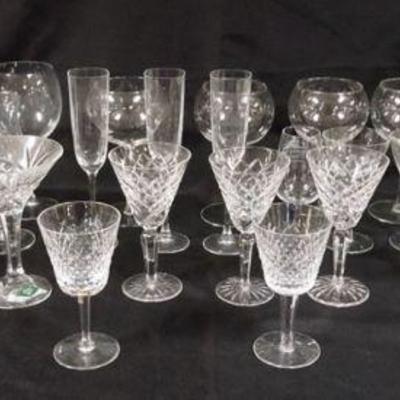 1057	GROUP OF ASSORTED STEMMED DRINKWARE INCLUDING WATERFORD CRYSTAL, TALLEST APPROXIMATELY 9 1/2 IN
