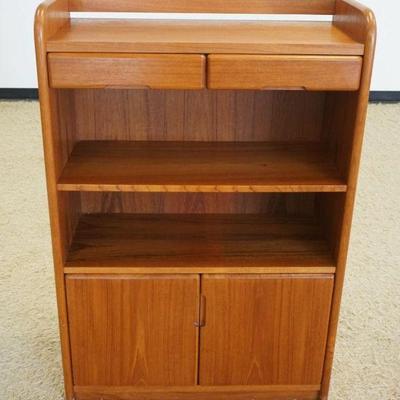 1187	DANISH TEAK SHELF WITH 2 DRAWERS AND 2 DOORS, APPROXIMATELY 32 IN X 13 IN X 47 IN H
