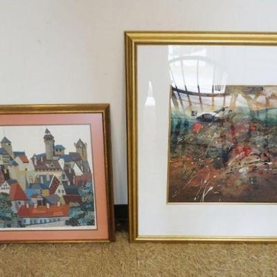 1152B	ABSTRACT PRINT ARTIST SIGNED & JOANNE MILLER RAFFERTY PAINTING, LARGEST APPROXIMATELY 33 IN X 38 IN
