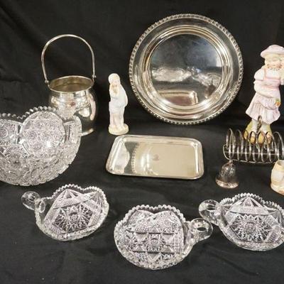 1223	GROUP OF ASSORTED SILVERPLATE, CUT GLASS BOWL & BISQUE FIGURES

