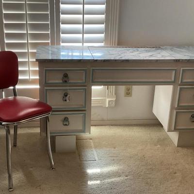 White and blue trim vanity-55x17x30