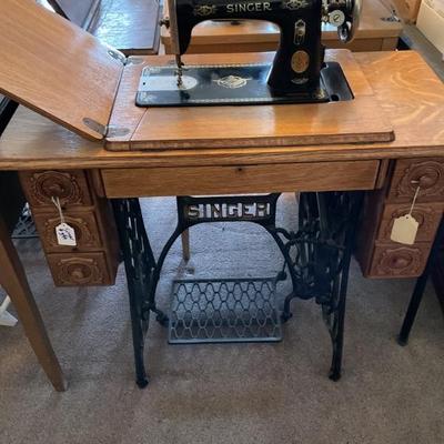Antique Singer sewing machine with table