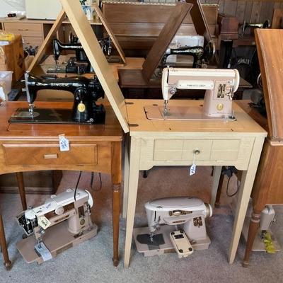 Variety of sewing machines with and without tables