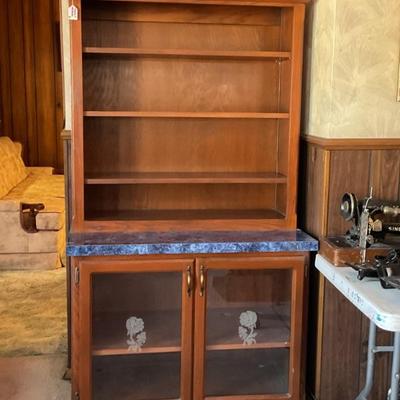 Wood cabinet with blue marble like counter-39x72x22