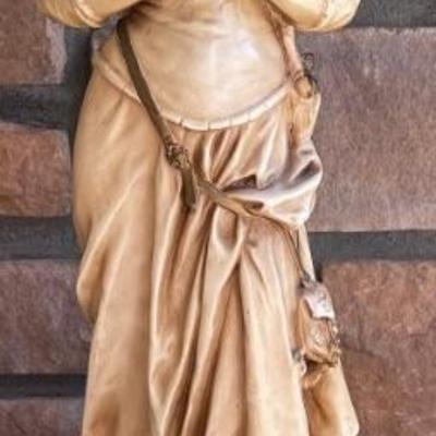 Vintage Alexander Backer Co. Hippolite Moreau Girl With Flower 24" Chalkware Sculpture
