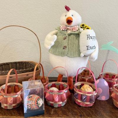 Happy Easter Figurine, (3) Stone Eggs, Hand Painted Egg, Mid West Bunny Figurine, Small Easter Baskets
