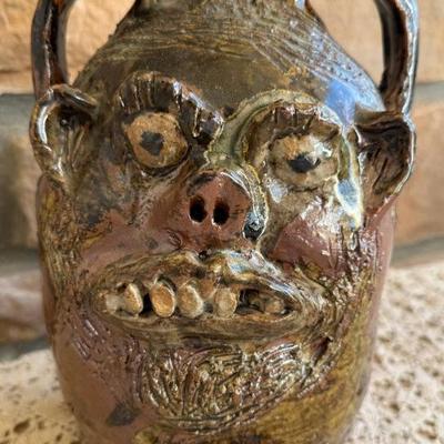 Marie Rogers " Count Your Blessings" Double Sided Ugly Face Pottery Jug
