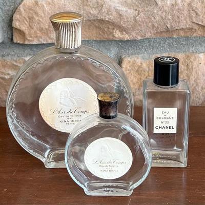 (3) Vintage Perfume And Cologne Bottles - Chanel, (2) Nina Ricci Paris