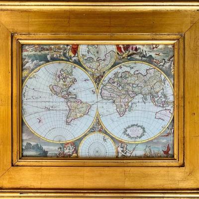Vintage Nova Totius Terrarum Orbis World Map Print In Decorative Golden Frame And Glass Front