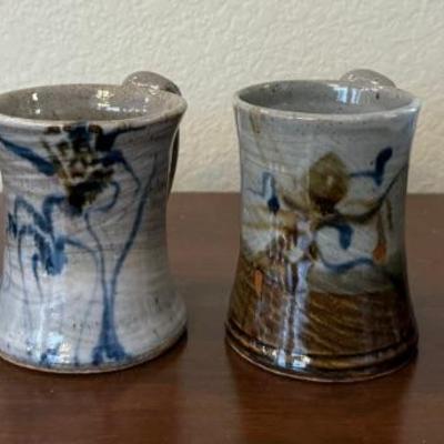 (4) MCM Plum Tree Pottery John Glick Hand Thrown Pottery 3.5 - 4" Mugs