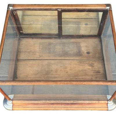 Antique No. 12 Cherry And Glass 3-foot Display Case With Sliding Doors & Metal Joints 