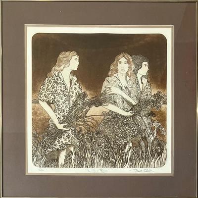 Robert Clibbon Signed Limited Edition Print " The Flower Bearers" 23 Of 50 In Glass Front Frame