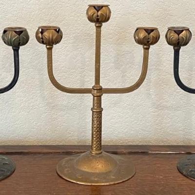 (3) Vintage Brass Leaf Motif 9" X 13" Candelabras 