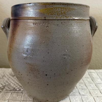 Antique Fairfax, VT 2 Gallon Double Handled Salt Glazed Crock