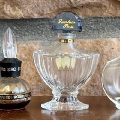 (6) Miniature Vintage Glass Perfume Bottles - Guerlain Paris, Nina Ricci, Luzier Inc.