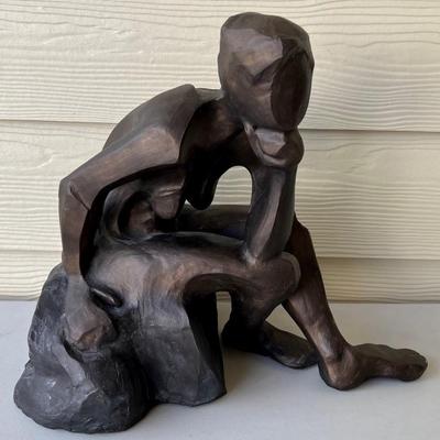 15" Cast Plaster Bronze Tone Female Sculpture