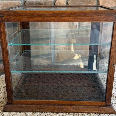 Antique Oak And Glass Shelf Cabinet Display Case
