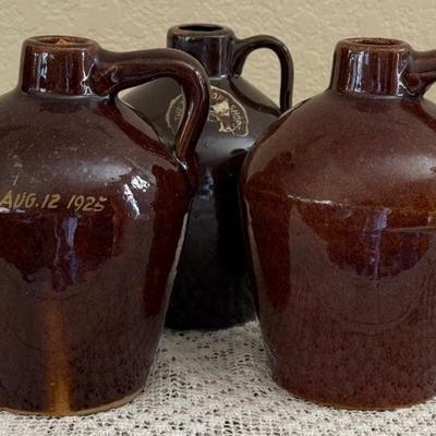 (3) Antique Roy Croft Shops Brown East Aurora Glazed Pottery Handled Jugs - (1) 1925