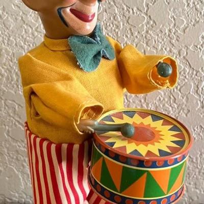 Vintage 7" Wind Up Cloth And Plastic Mechanical Drummer