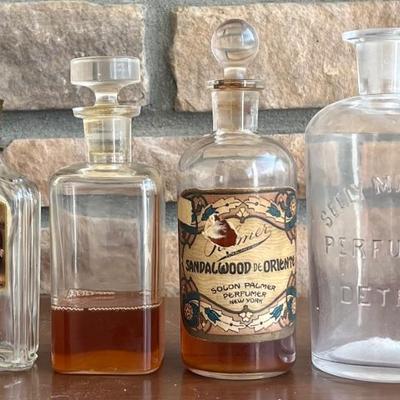 (4) Vintage Glass Perfume Bottles - Seely Detroit, Solon Palmer NY, Yardley, And Unmarked 