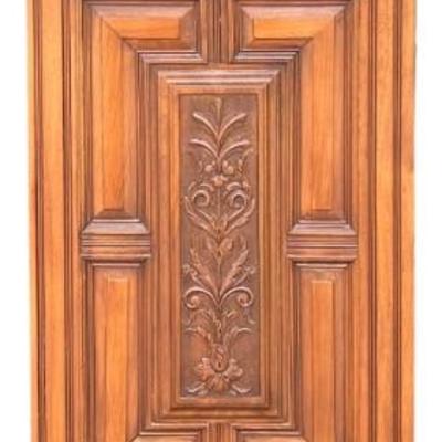 Antique 70.5" Single Door Cabinet With Carved Fronts And Adjustable Height Shelves (as Is) 1 Of 2