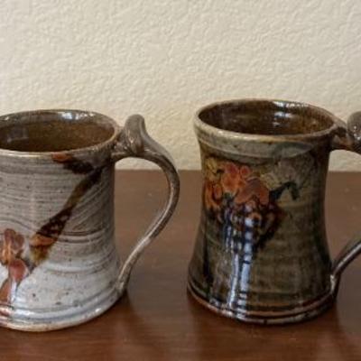 (4) MCM Plum Tree Pottery John Glick Hand Thrown Pottery 4" Mugs