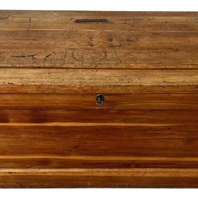 Large 19th Century Pine Dove Tail Blanket Chest With Key And Metal Handles