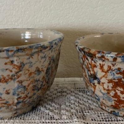 (2) 1920's Redwing Spongeware Mixing Bowls - (1) Advertising Miosho Co-Operative Co. 
