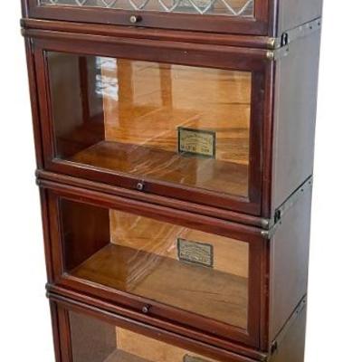 Stunning Antique The Globe- Wernicke Co. Oak 4 Stack Barrister Book Case With Leaded Glass Top, Cin. Ohio