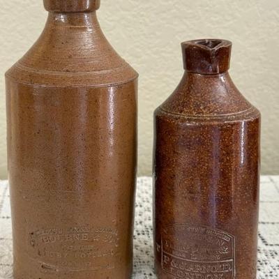 (2) Antique Vitreous Stone Pottery Ink Bottles - P & J Arnold London And J. Bourne & Son