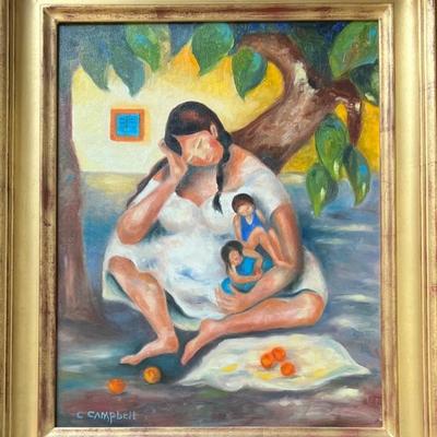 Original Carolyn Evans Campbell " A Sleep With Five Oranges" Oil On Canvas In Custom Frame