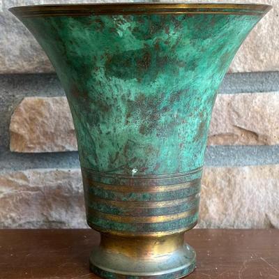 Carl Sorensen 1920's Art Deco Patina Bronze Trumpet Vase