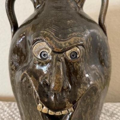 Michael And Melvin Folk Art Double Face And Handle Pottery Jug