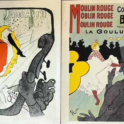 (2) Vintage 19.75" X 28" Toulouse Lautrec Poster Prints -jane Avril And Moulin Rouge Concert Bal 