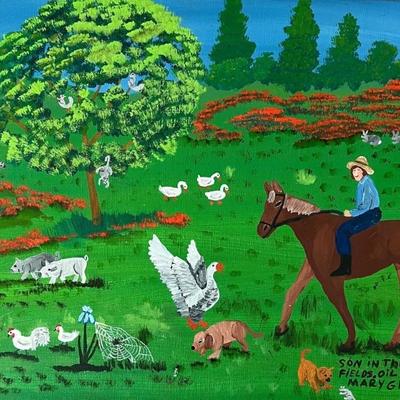 Original Mary Greene 1990 Oil On Canvas " Sun In The Poppy Fields" Out Of Frame 