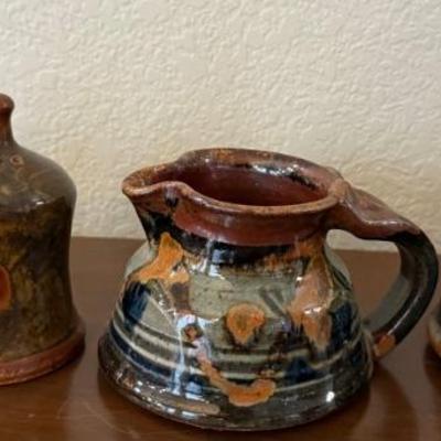 MCM Plum Tree Pottery John Glick Hand Thrown Pottery Cream, Sugar, Salt And Pepper