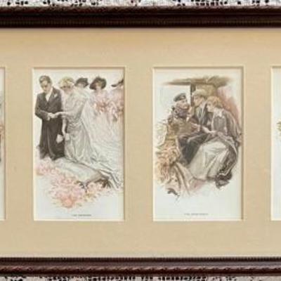 Harrison Fisher 6 Framed Post Cards With Glass Front
