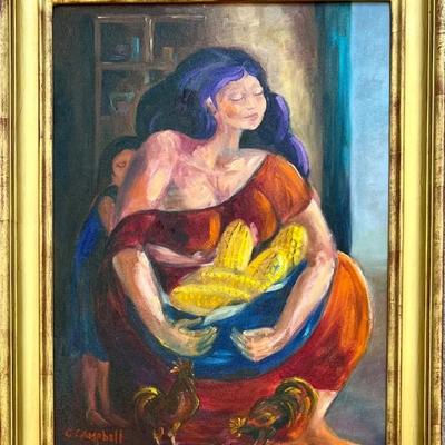 Original Carolyn E. Campbell Custom Framed Oil On Canvas