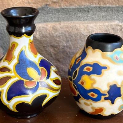 (2) Small Vintage Pottery Signed Vases - (1) Gouda Regina Holland