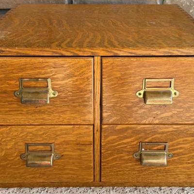 Antique Tiger Oak Dove Tail 4 Drawer Card File Cabinet VE6D18 