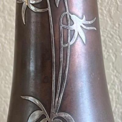 Sterling Silver On Bronze 7" Vase