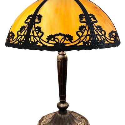 Antique Butterscotch Slag Glass Double Pull Table Lamp (As Is)