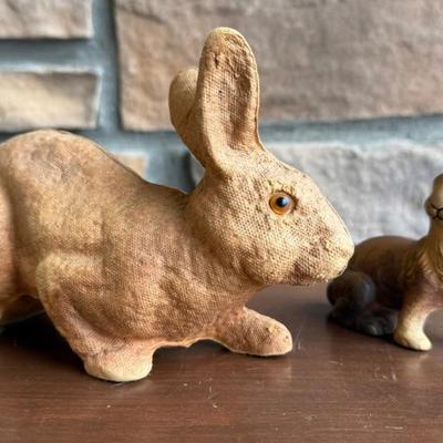 Antique Germany Easter Bunny Candy Containers & Paper Pulp Bunny Candy Container