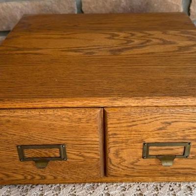 Antique Solid Oak 2 Drawer Card File Cabinet
