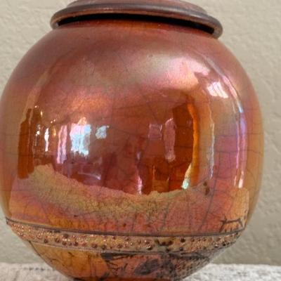 Bob Smith Signed Raku Fine Pottery Glazed Lidded Ginger Jar